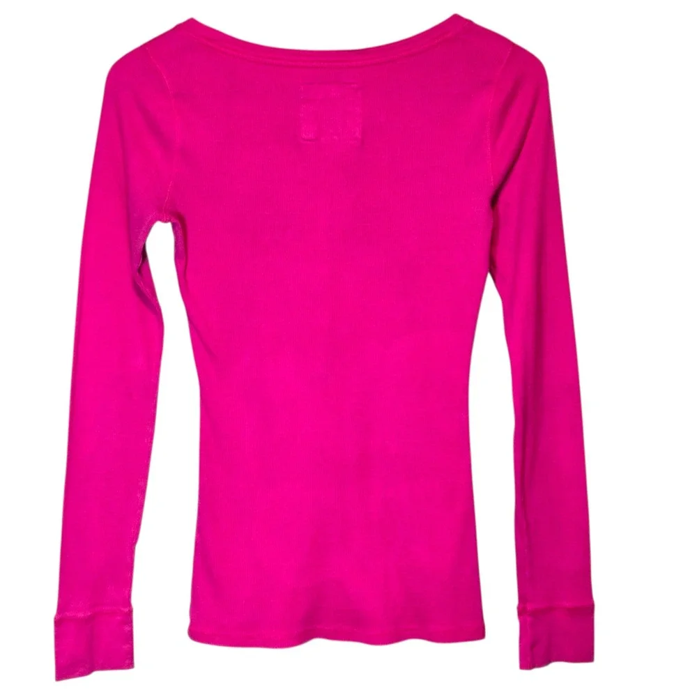 Abercrombie Henley Top Y2K Pink Fitted Ribbed Elena Gilbert Coquette Size Medium - Picture 4 of 13